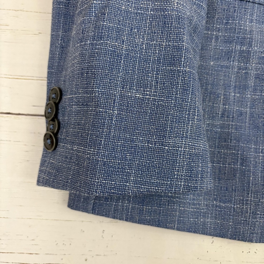 Hugo Boss Blazer Sport Coat Mens 38R Blue Check Wool Cotton Linen Tweed Marlane - Picture 5 of 16